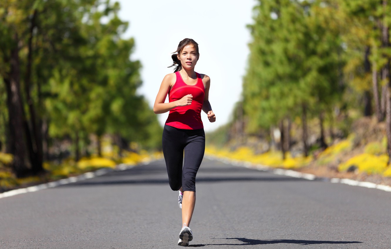 Wallpaper Trees Street Shade Sportswear Woman Running Image