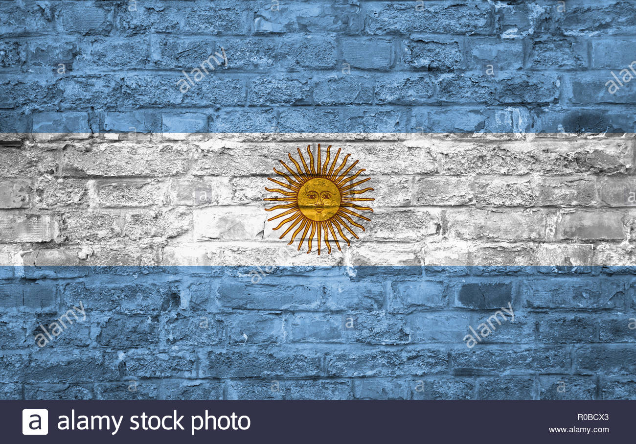 Flag Of Argentina Over An Old Brick Wall Background Surface Stock
