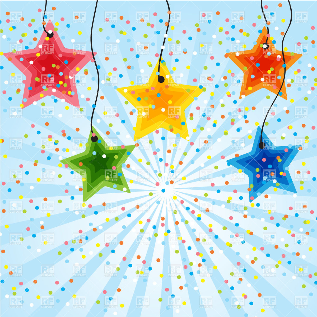 Five colored stars on the holiday background Vector Image of