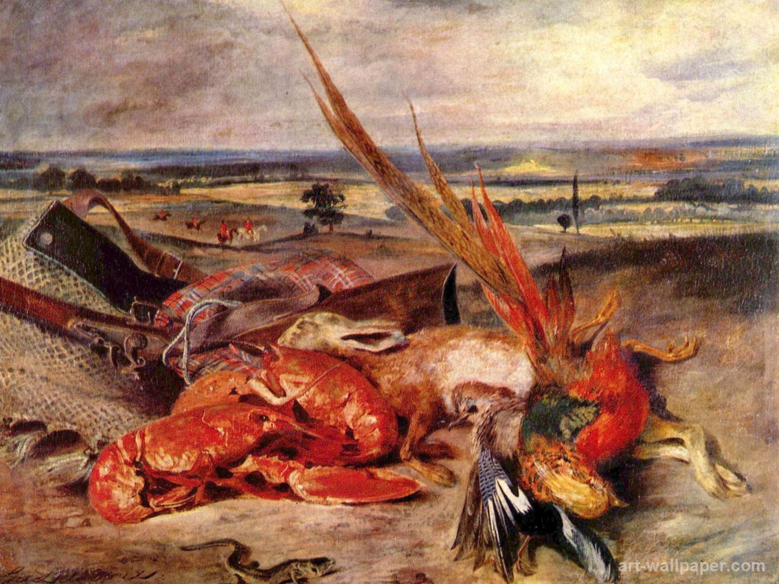 And Trophies Of Hunting Fishing Delacroix Eug Ne Wallpaper