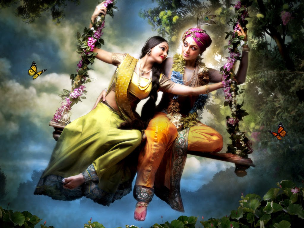 Lord Radha Krishna On Swing HD Wallpaper Pictures