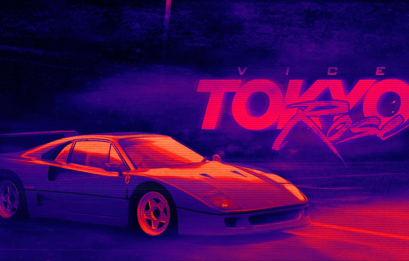Wallpaper Music Background 80s Neon Ferrari F40 Vice S