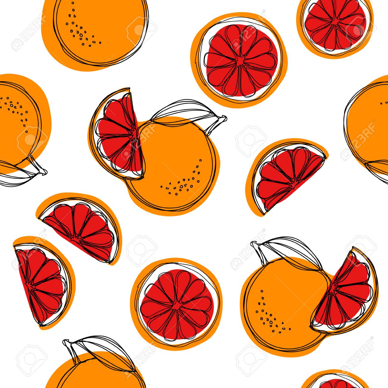 Sicilian Blood Oranges Seamless Pattern On White Background