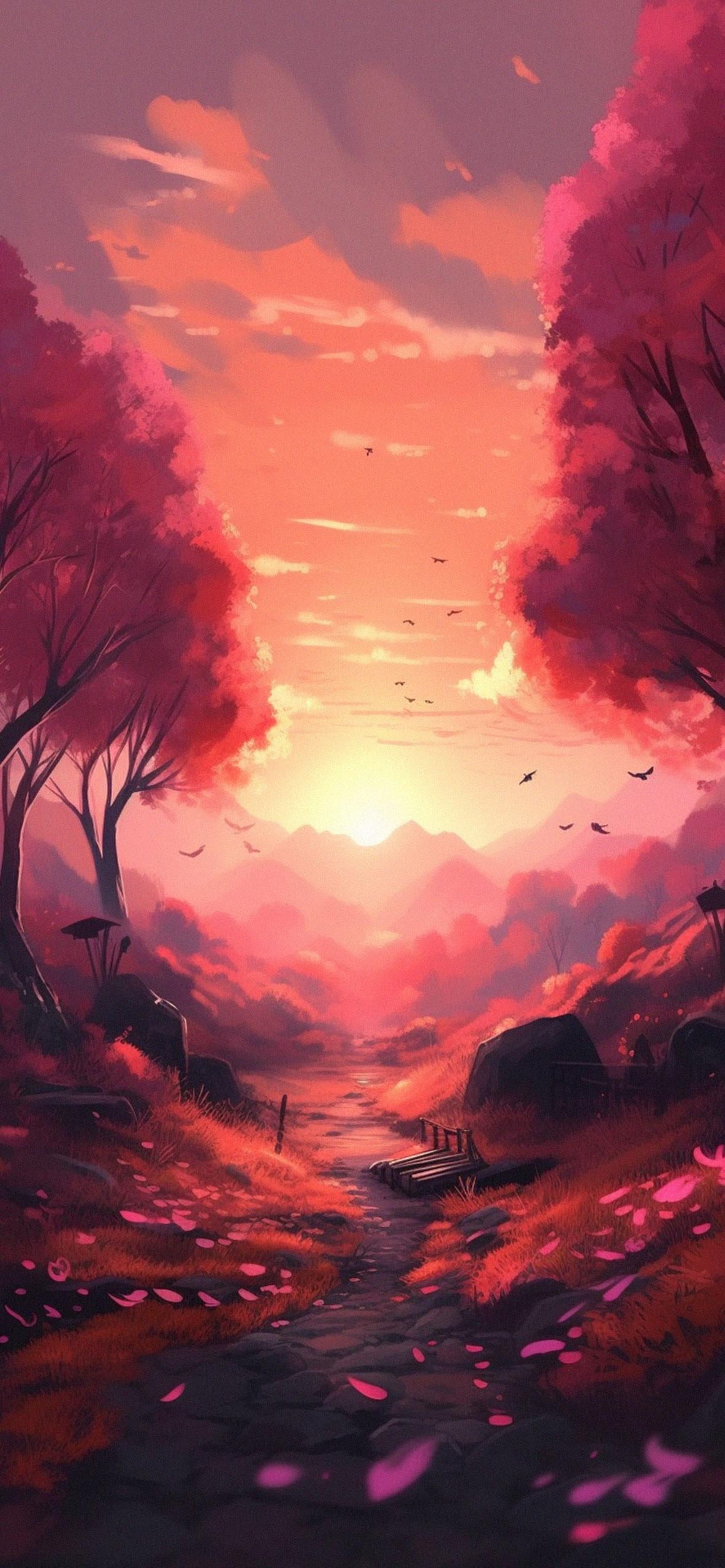 Beautiful Red Sunset Art Wallpaper For iPhone