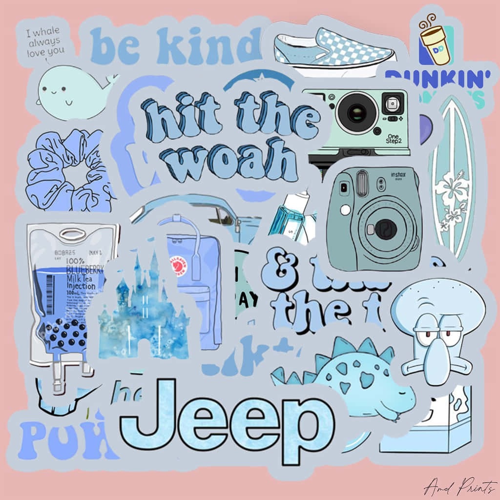 Aesthetic Blue Stickers Picture Wallpaper