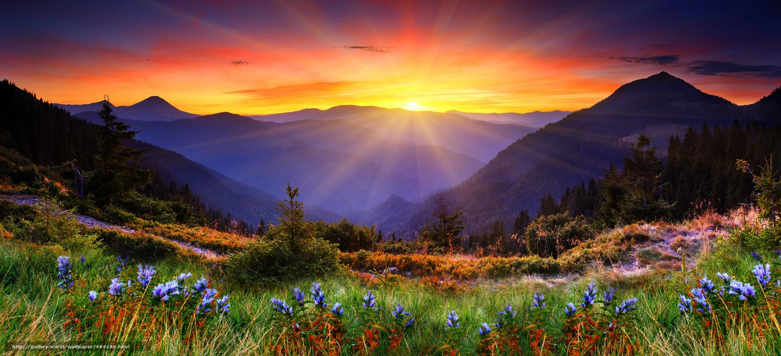 Wallpaper Mountains Sunset Sun Landscape Desktop