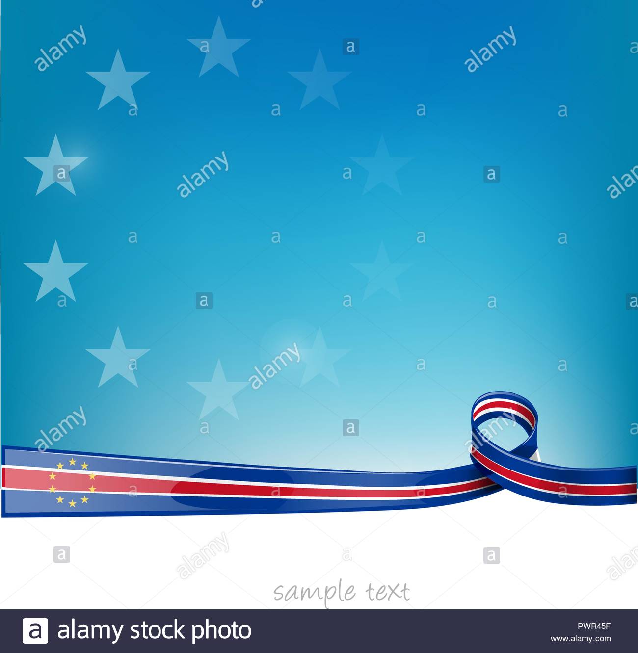 Cape Verde Ribbon Flag On Blue Sky Background Stock Vector Art