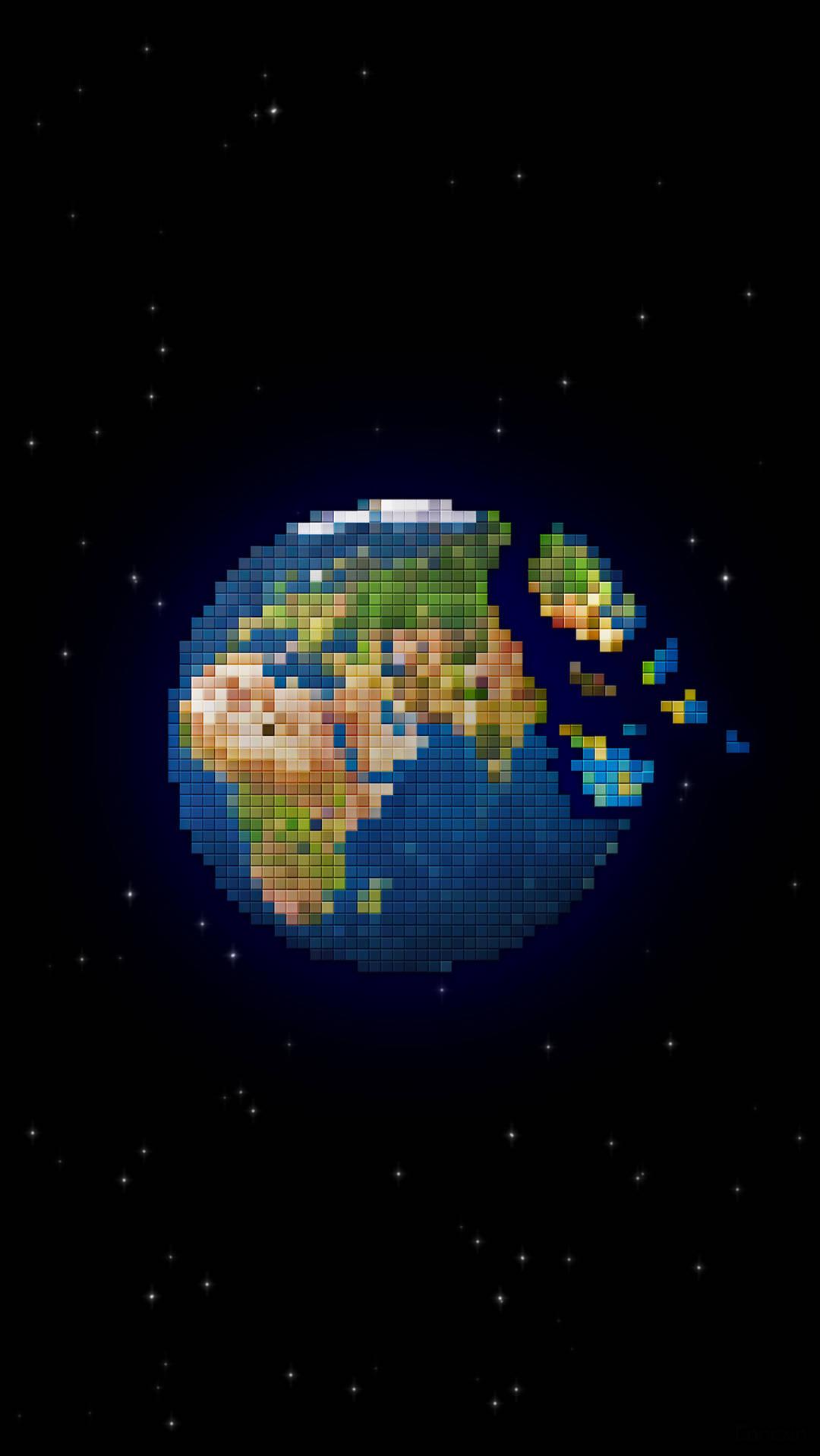 Earth Pixel Art Space Phone Wallpaper