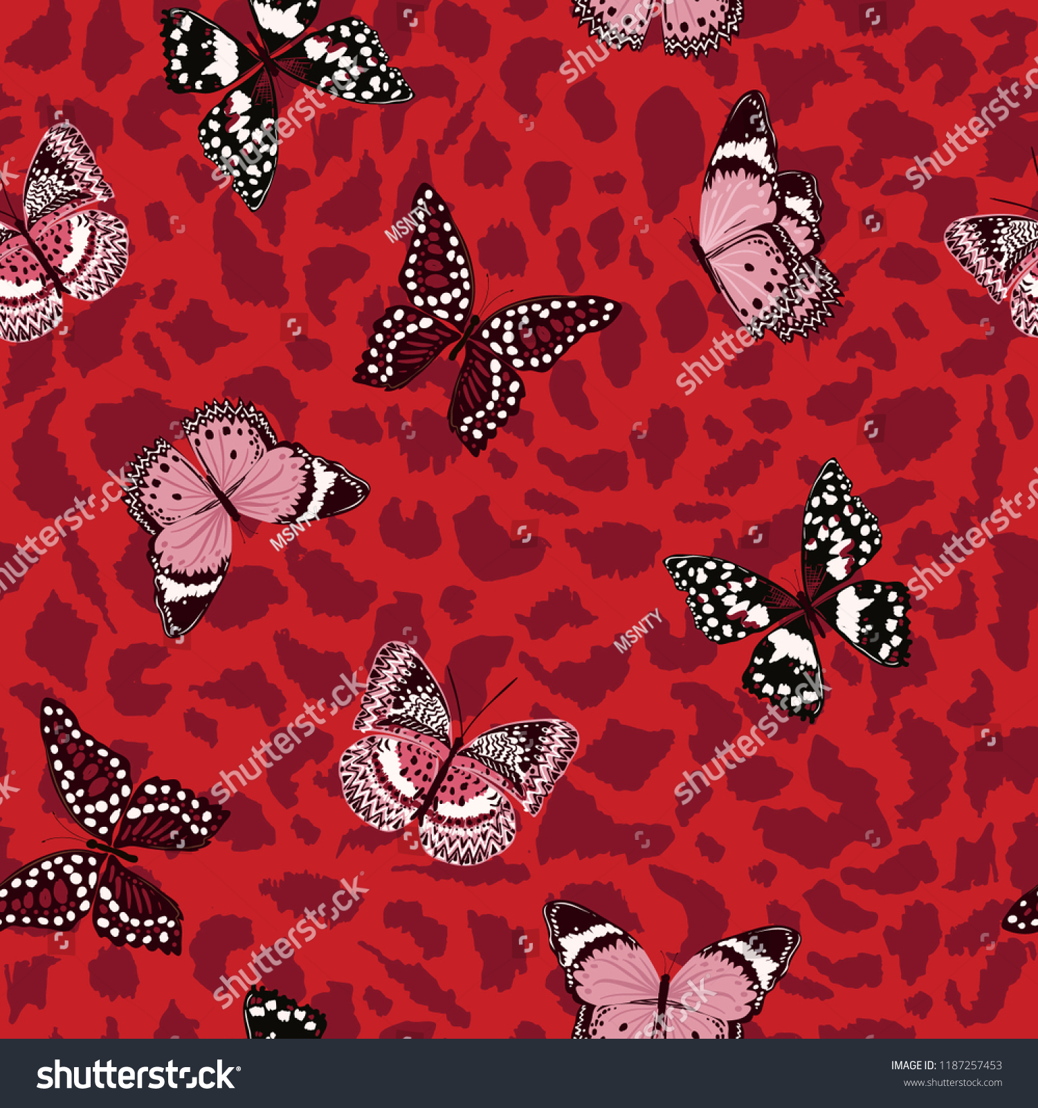 Butterflies Flying On Monotone Red Animal Stock Vector Royalty