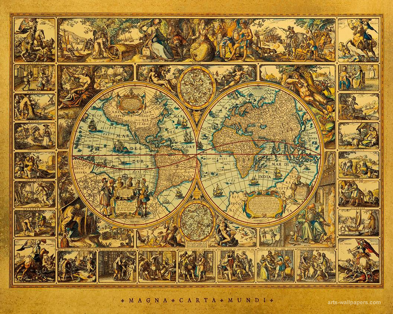 World Antique Map Wallpaper Art Print Poster