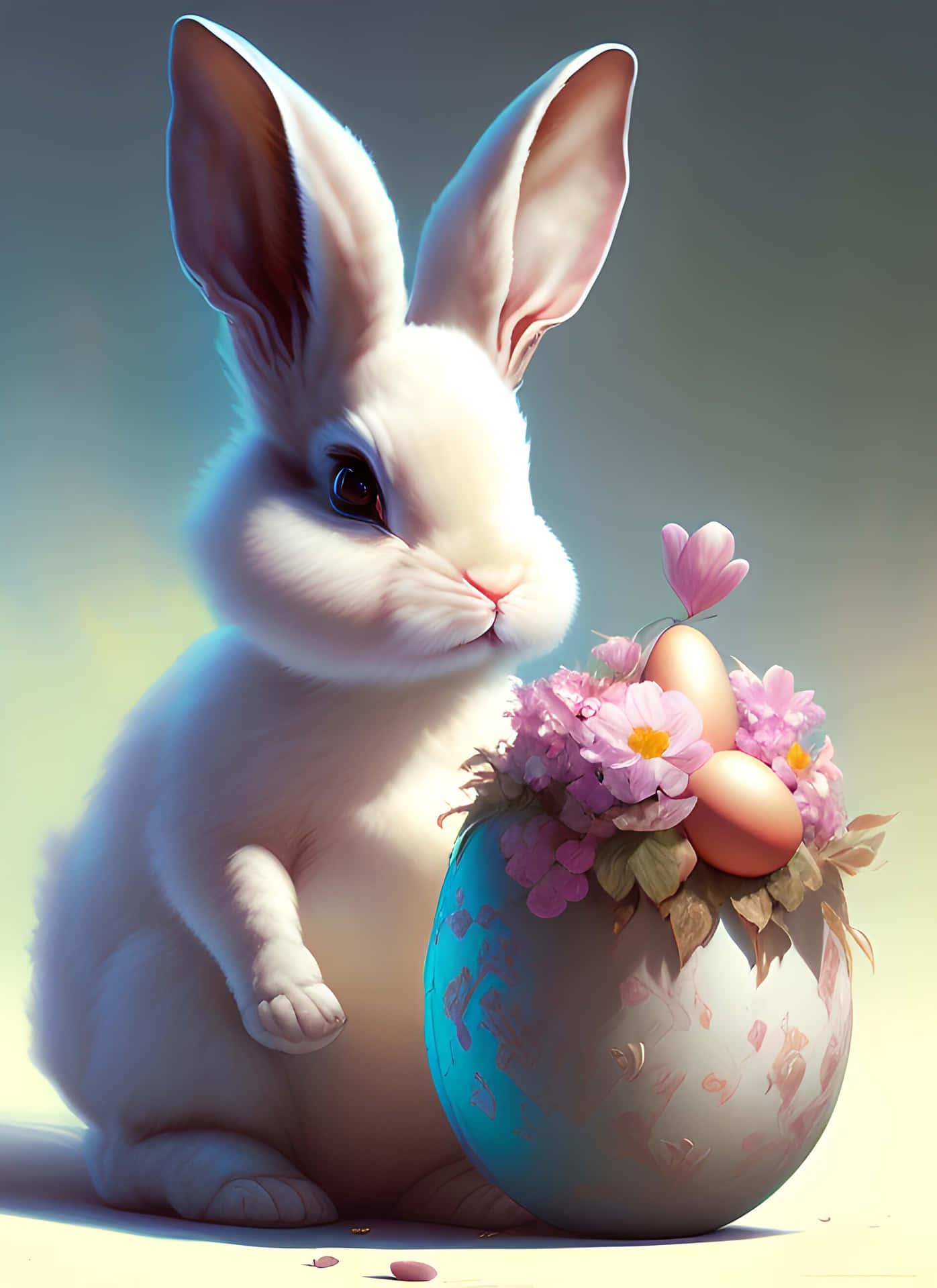 Funny Easter Bunny With Flowers Picture Wallpaper
