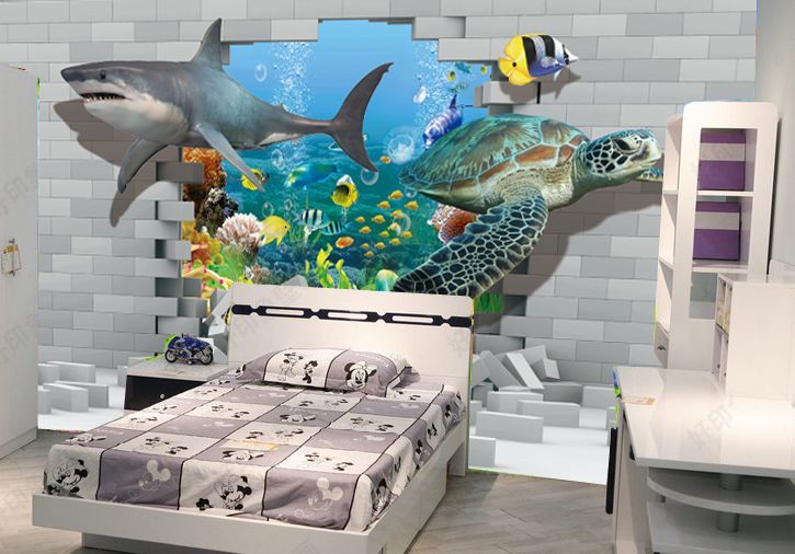 3D Sharks Turtles Wall Murals Wallpaper Decal Decor Home Kids Nursery 725x506