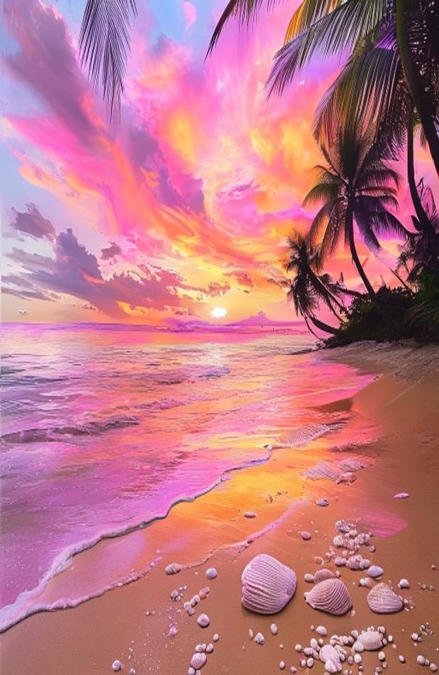 Pink Beach Sunset Wallpaper