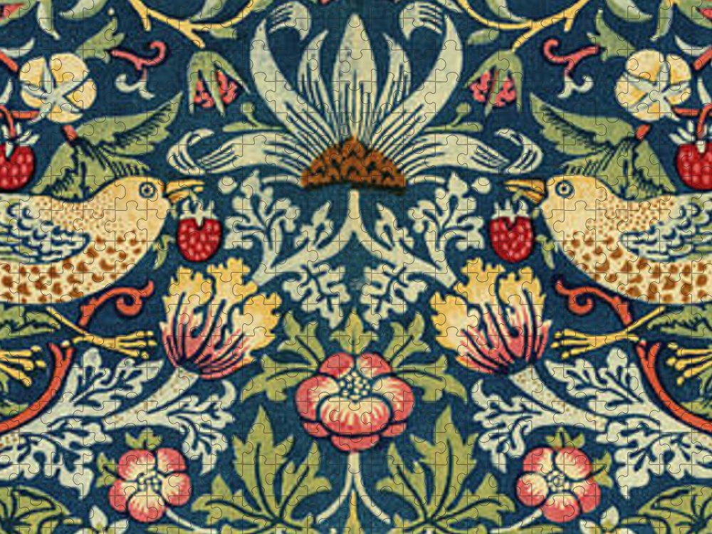 Strawberry Thief Flower Wallpaper Jigsaw Puzzle By William Morris