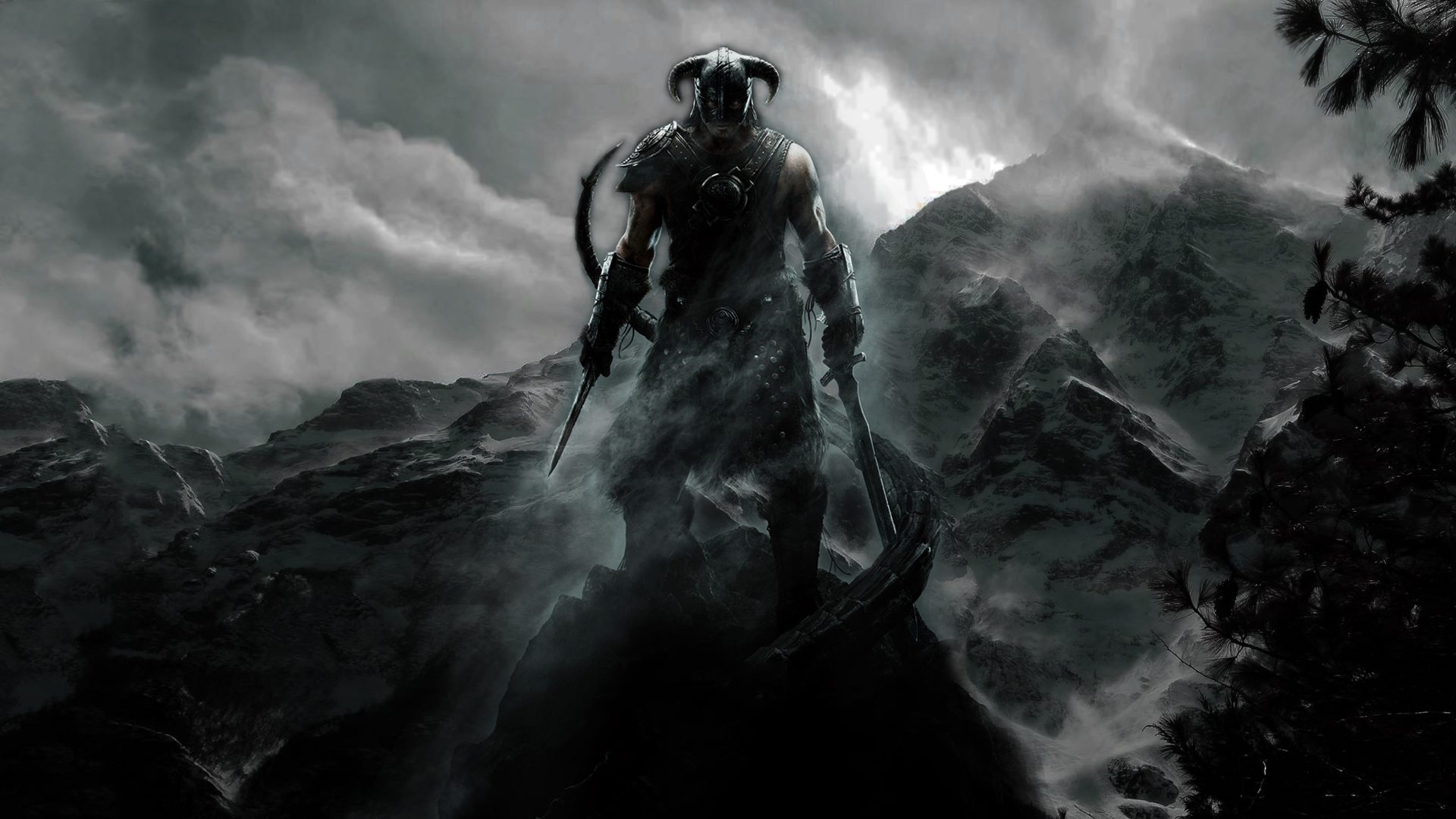 Elder Scrolls Warrior Mountain Cold Sky Wallpaper Background Full
