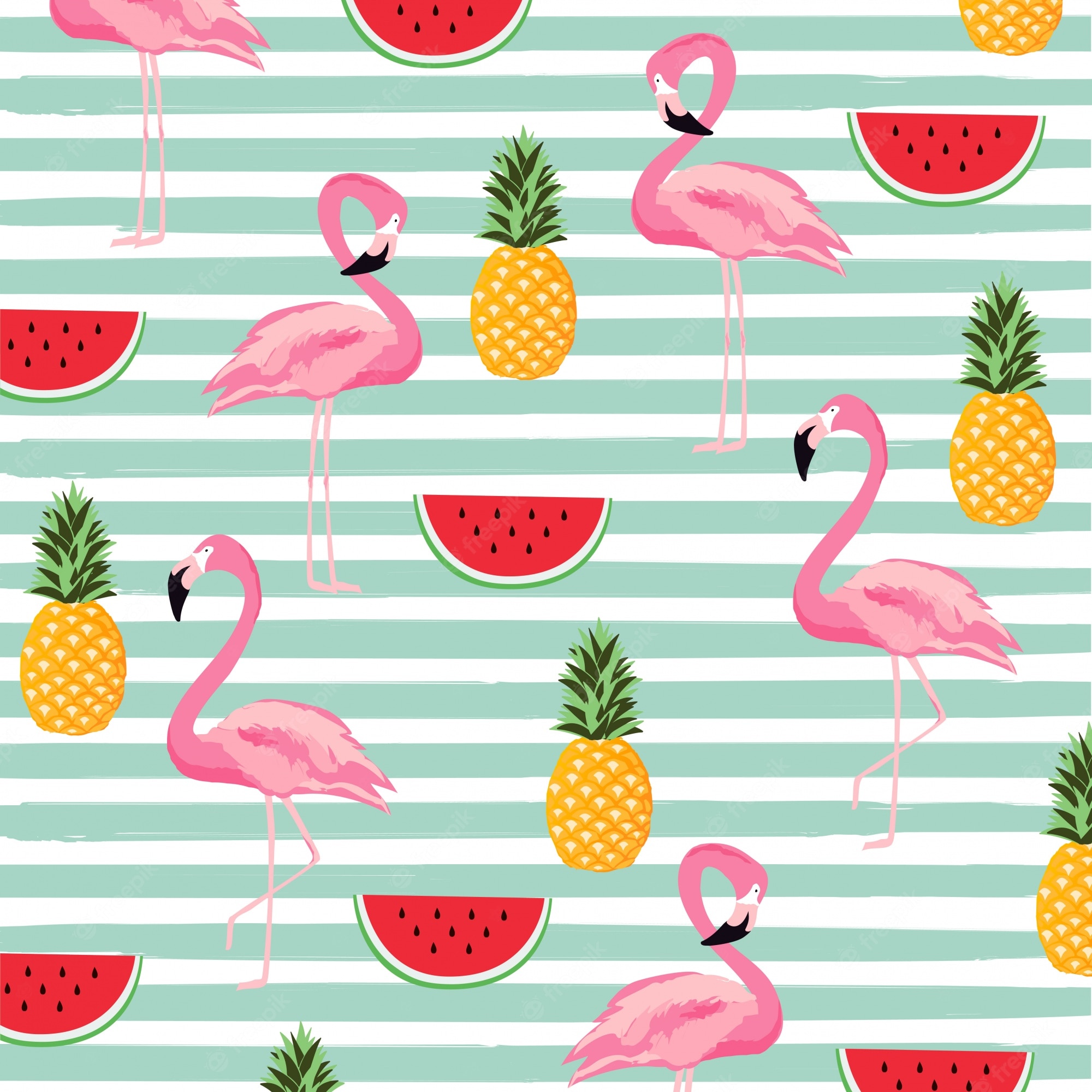 Premium Vector Pineapple Watermelon And Flamingo With Stripes