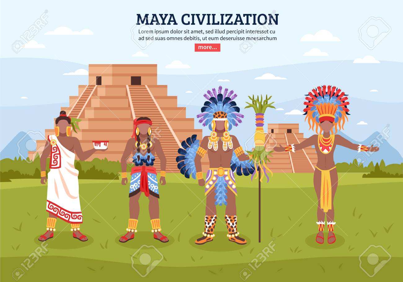 Maya Civilization Background Position With Flat Human