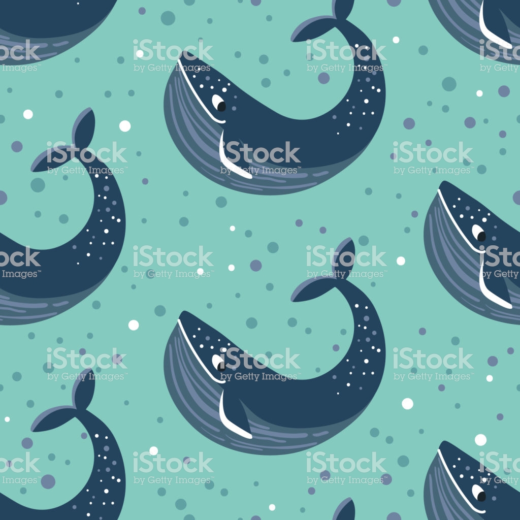 Vector Seamless Pattern With Whales Repeated Texture Marine