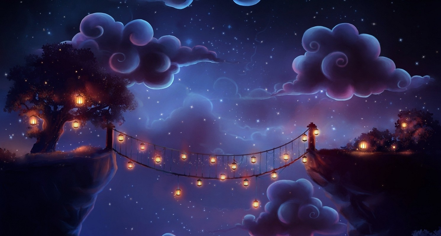 Night Time Bridge Lanterns Wallpaper