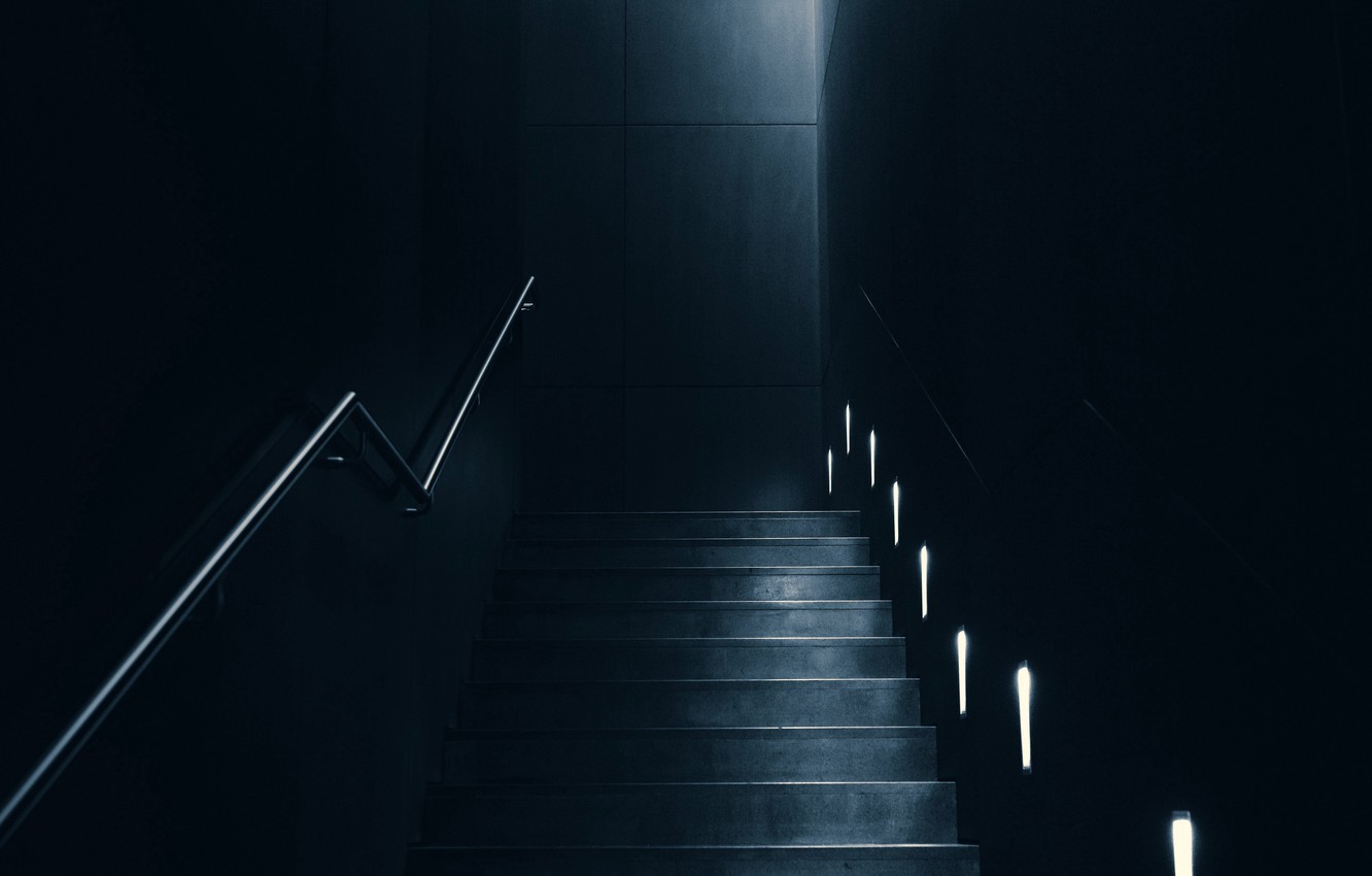 Wallpaper Dark Room Interior Staircase Lighting Backlight 4k