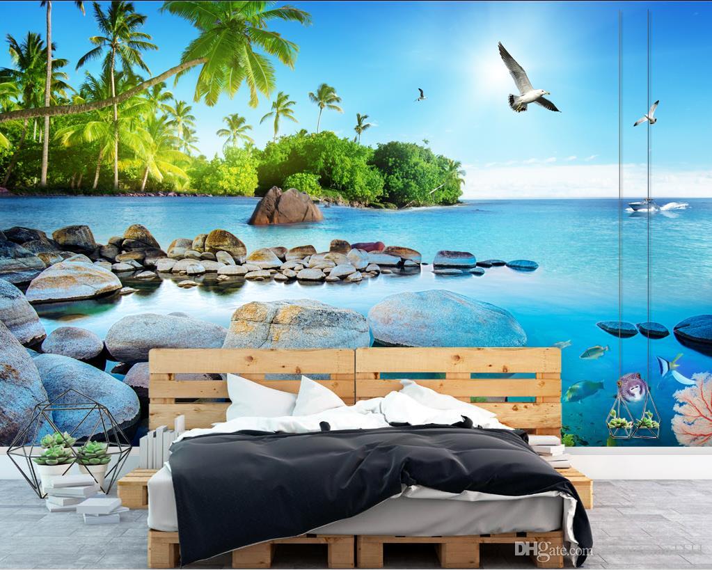 Custom Photo Wallpaper Seascape Island 3d Painting