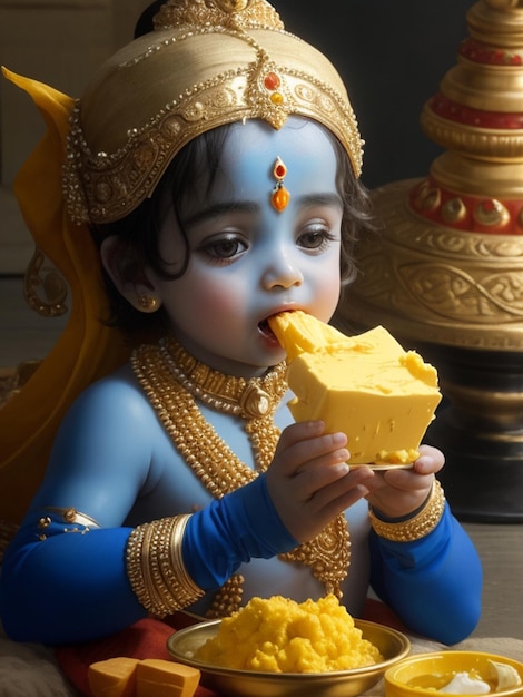 Lord Little Krishna Eating Butter Lorh Kanha Happy Janmashtami Wallpaper