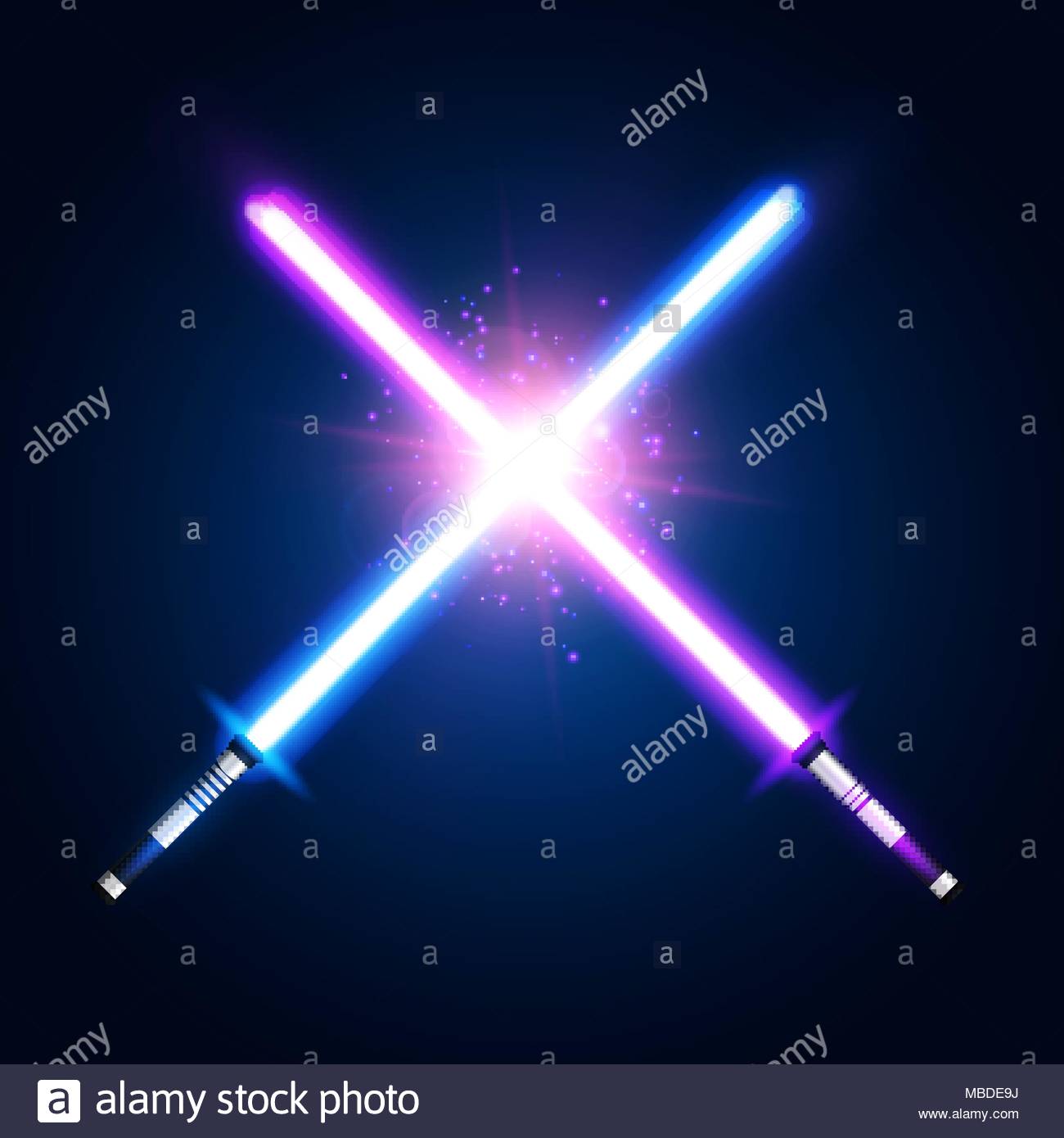 Purple Violet And Blue Crossed Light Neon Swords With Trembling