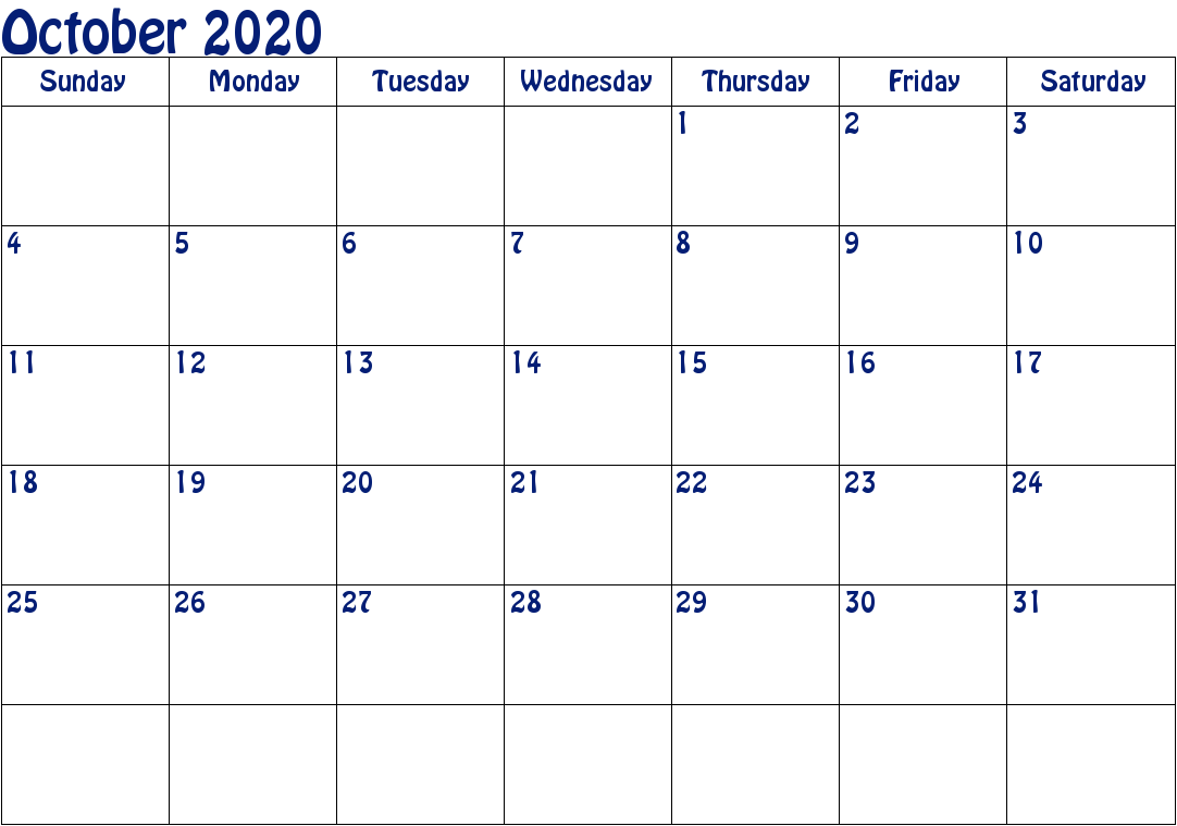 October 2020 Calendar PDF Monthly Calendars October calendar