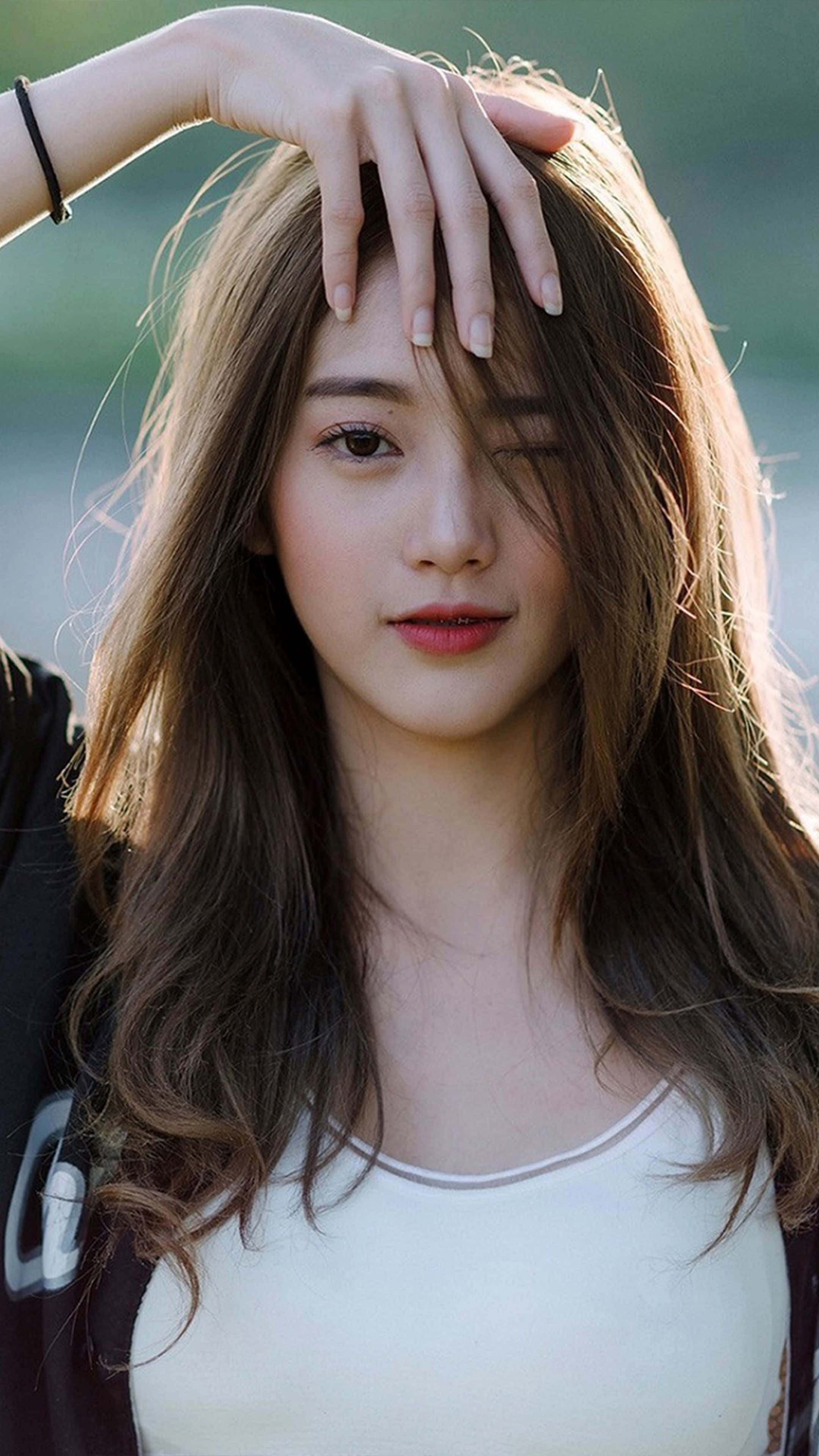 Portrait Photography Cute Asian Model Winking Wallpaper