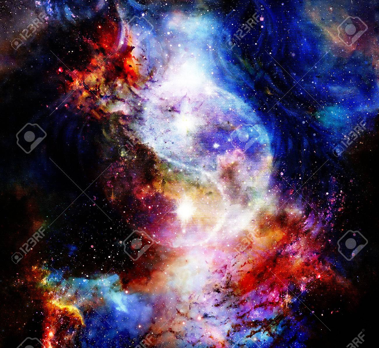 Yin Yang Symbol In Cosmic Space Background Stock Photo