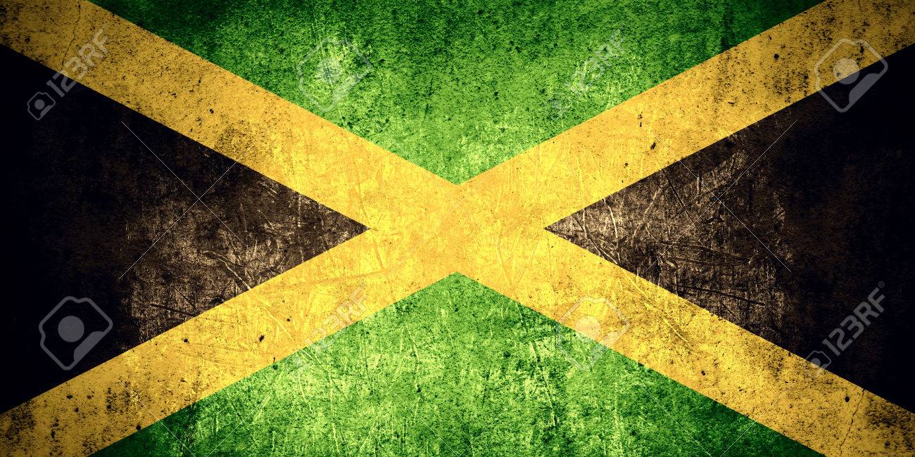 Flag Of Jamaica Or Jamaican Banner On Rough Pattern Texture