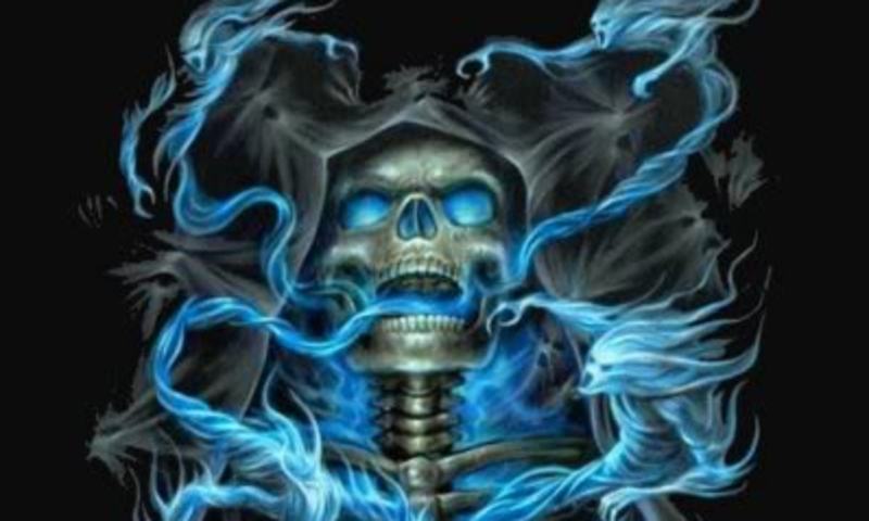 Blue Flame And Skull Wallpaper For Nokia n900 Hellaphone