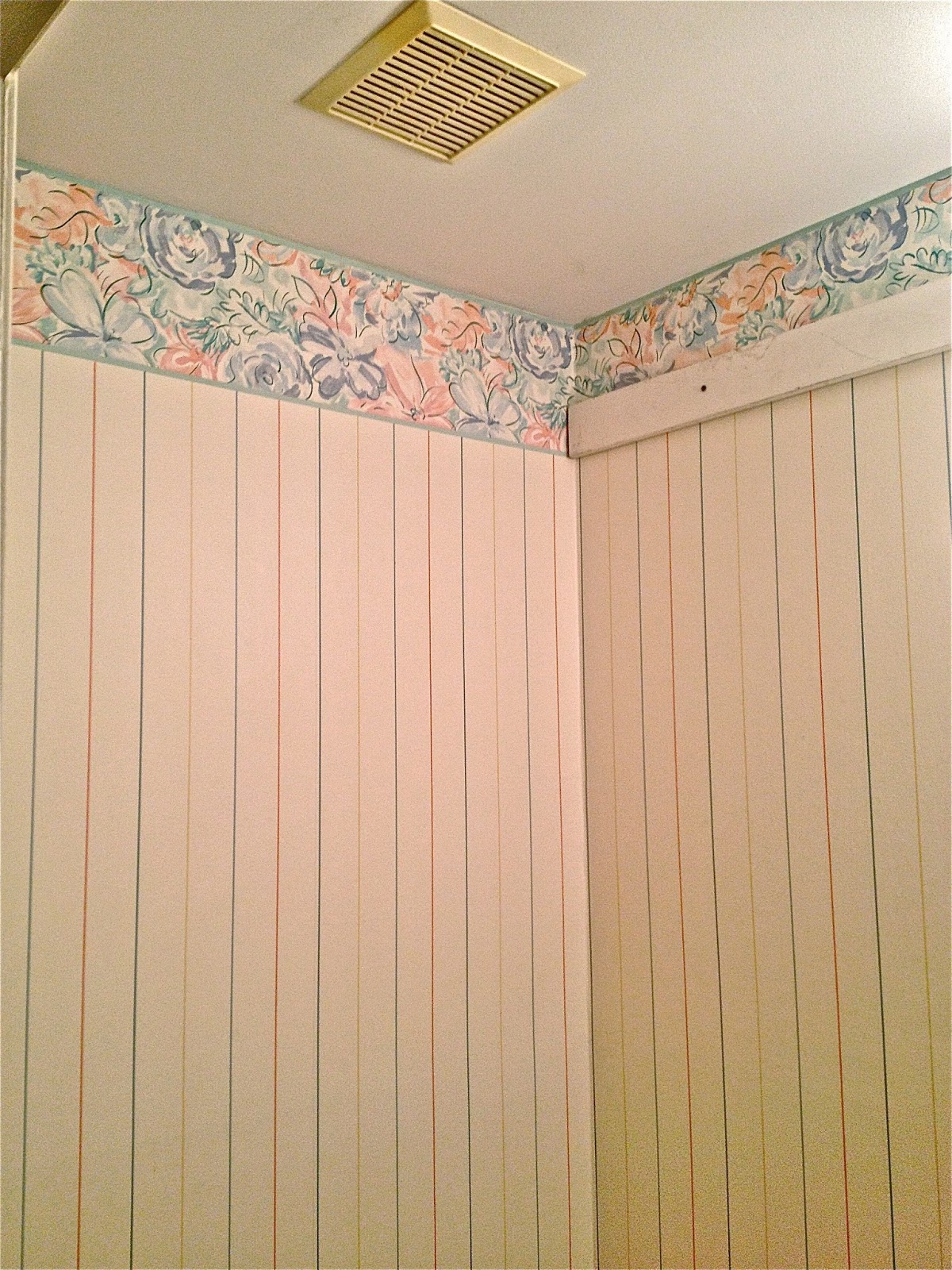 Guest Bathroom Wainscoting Over Wallpaper Ocean Front Shack