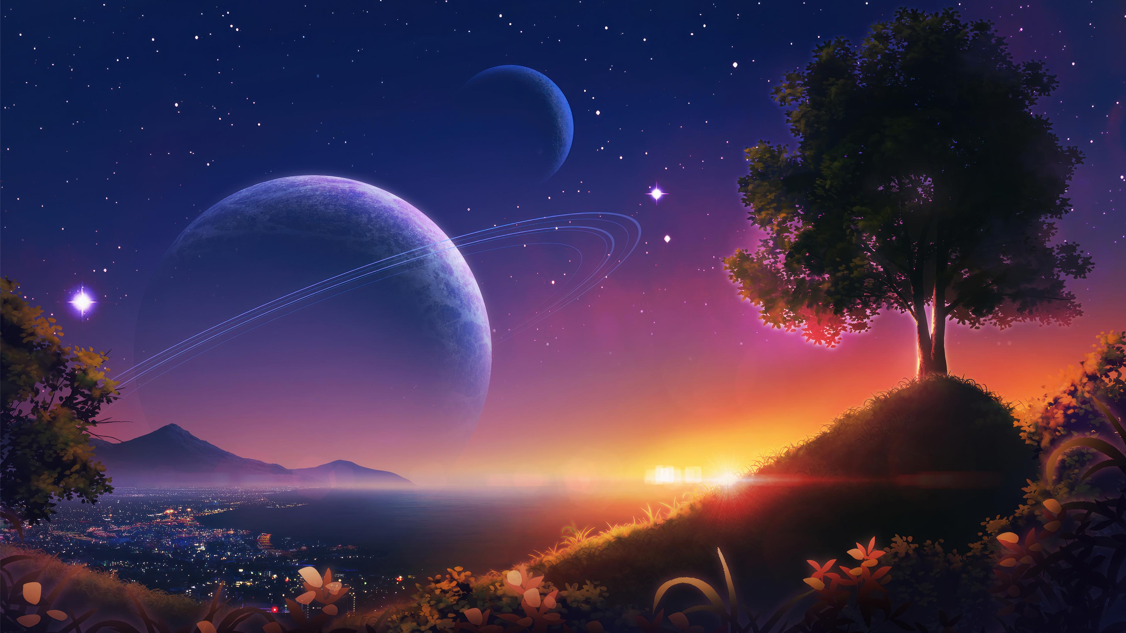 Sunset Starry Sky Planet Scenery Wallpaper 4K HD PC 6791k