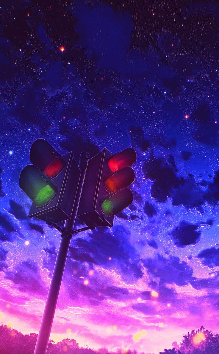 Traffic Light Evening Beautiful Sky Anime Wallpaper