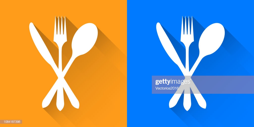 Knife Fork And Spoon Flat Icon On Orange Blue Background High