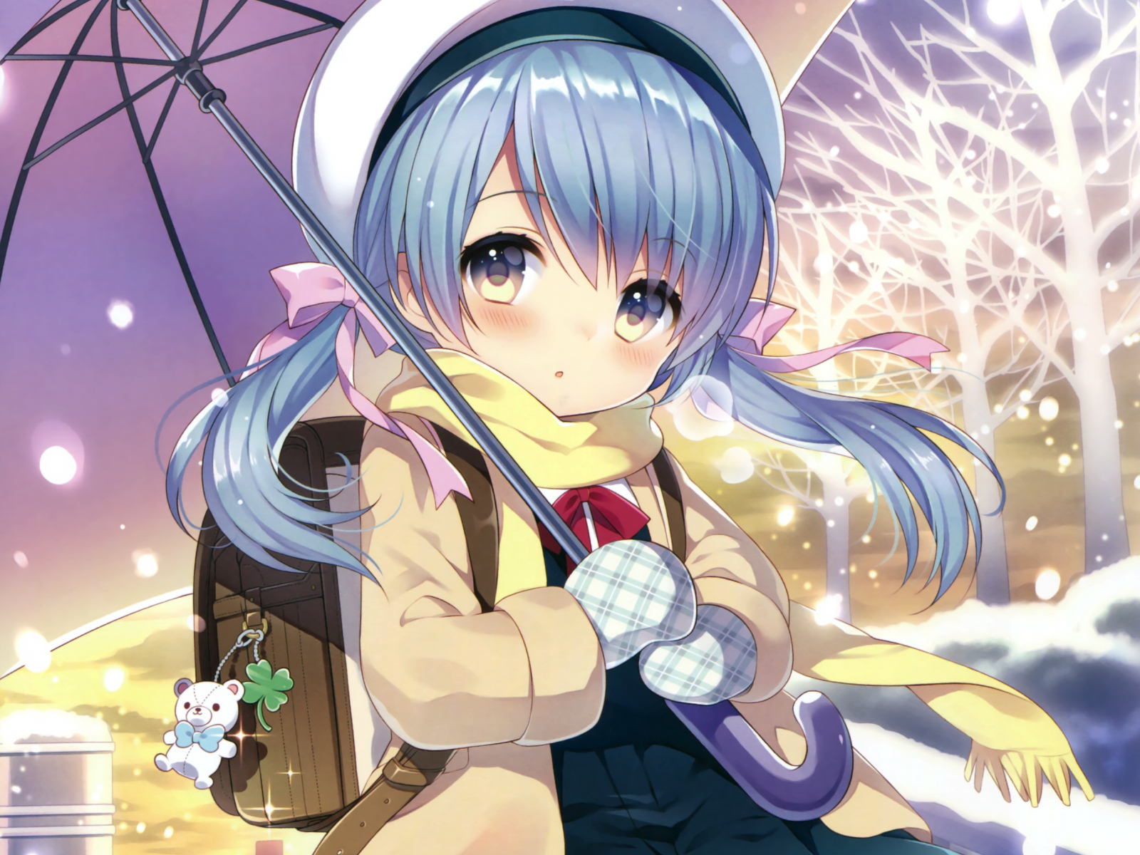 Desktop Wallpaper Winter Cute Anime Girl Umbrella HD Image