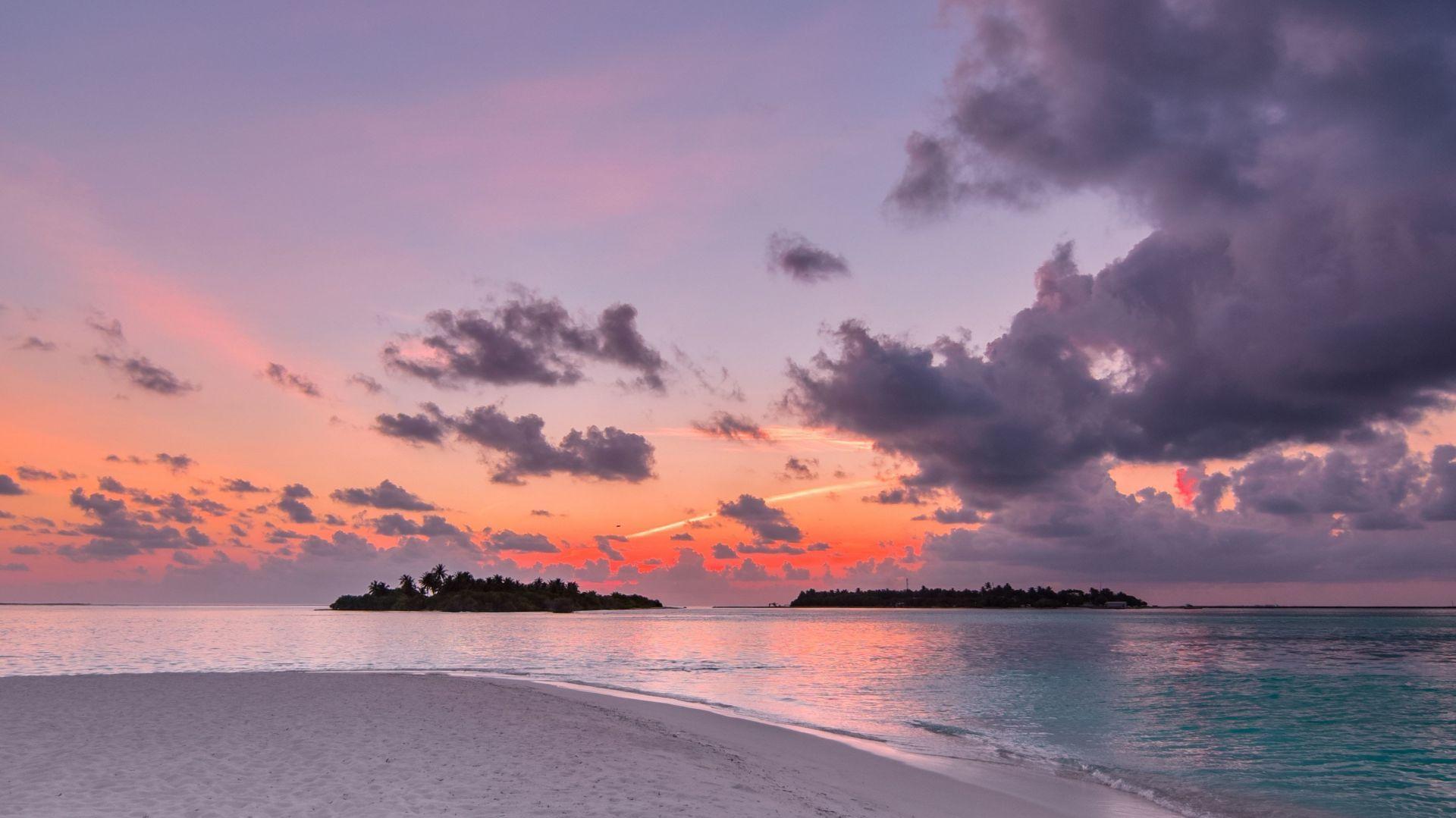 Desktop Wallpaper Beach Island Sunset Clouds Nature HD Image