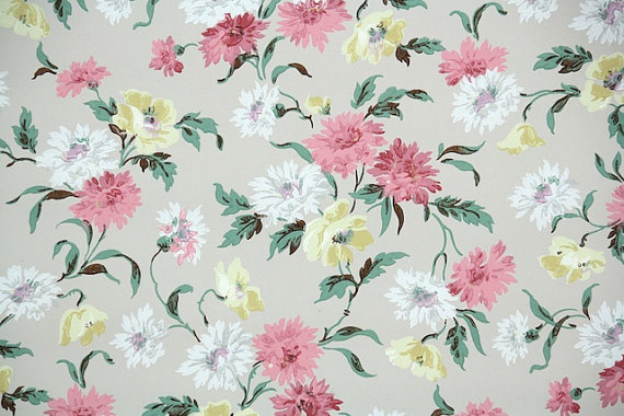 S Vintage Wallpaper Floral With Pink Yellow And White