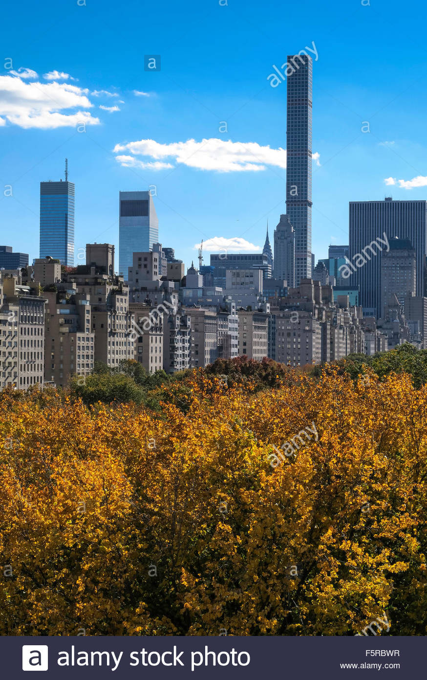 Central Park With Avenue In Background Nyc Usa Stock