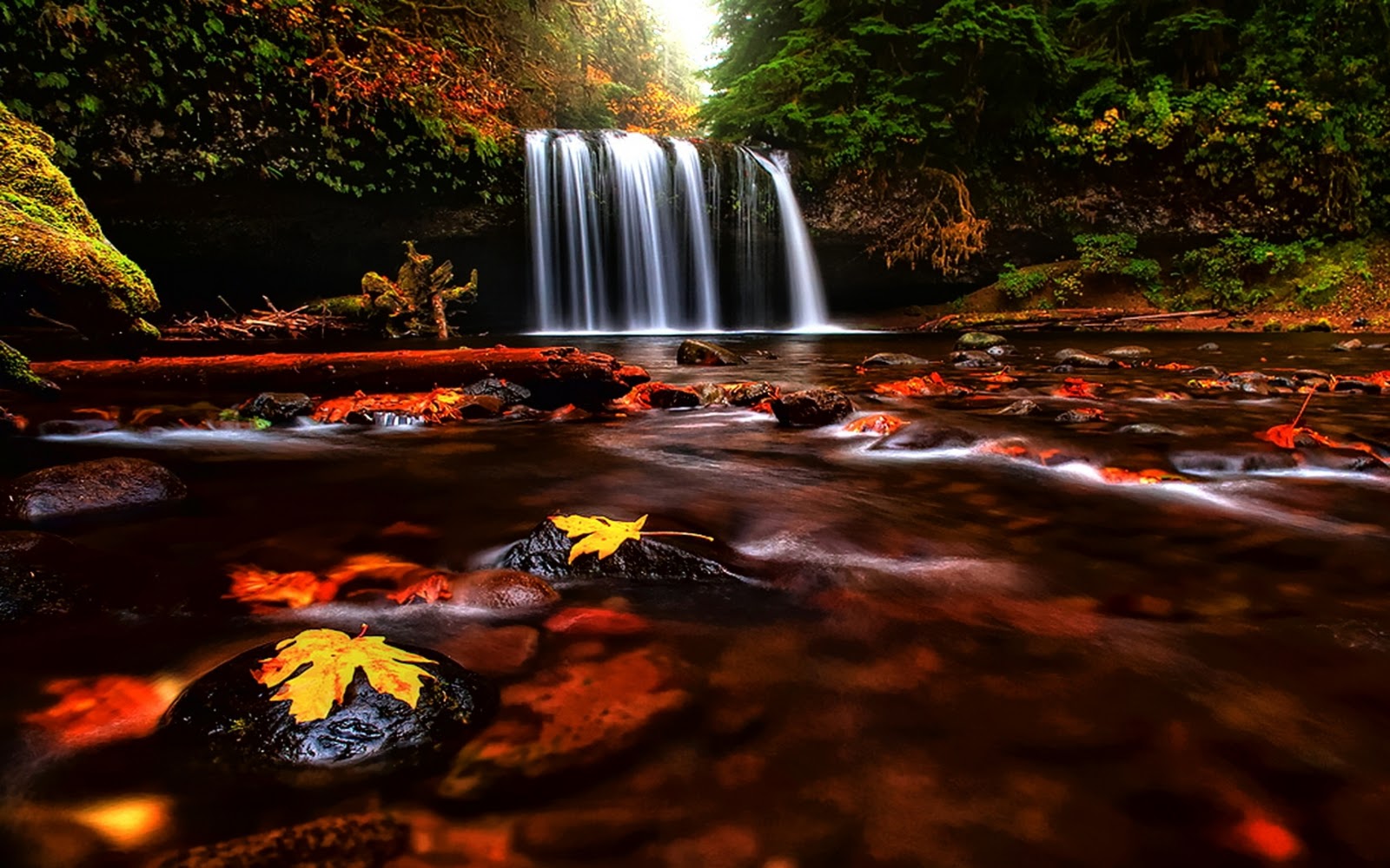 Autumn Waterfalls HD Desktop Wallpaper