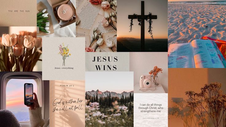 Christian Aesthetic Wallpaper With Flowers Books And Crosses
