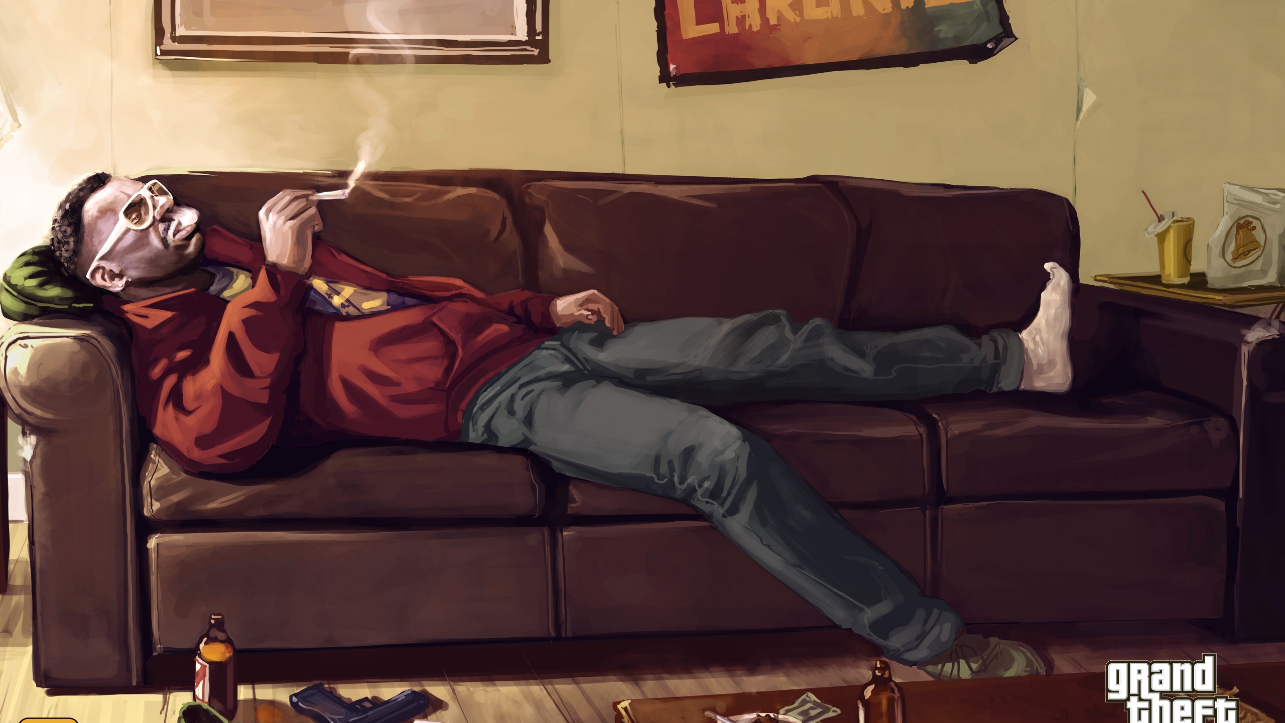 Man Smoking Gta Sofa Wallpaper Background Mac