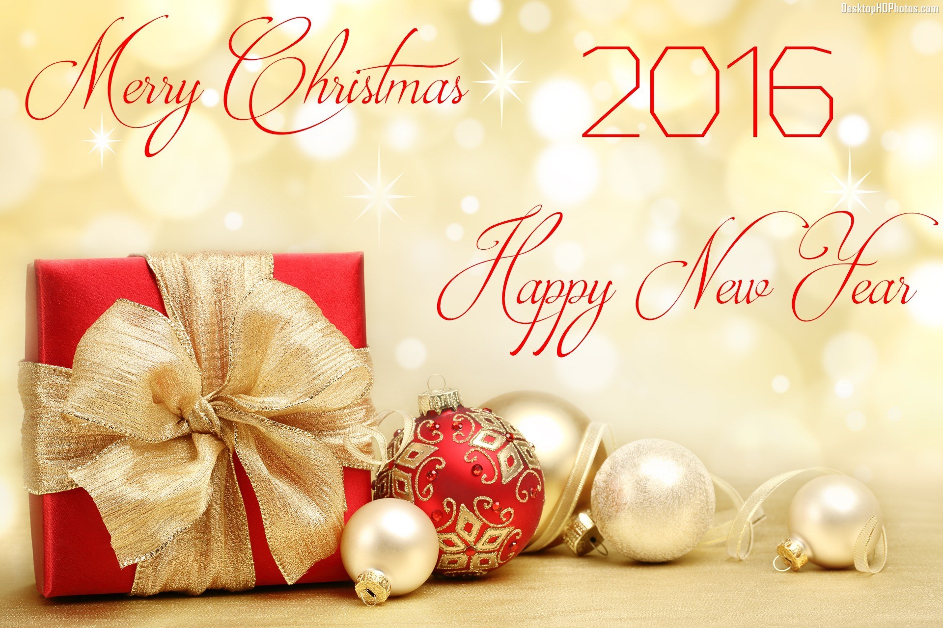 Merry Christmas And A Happy New Year Golden Wallpaper