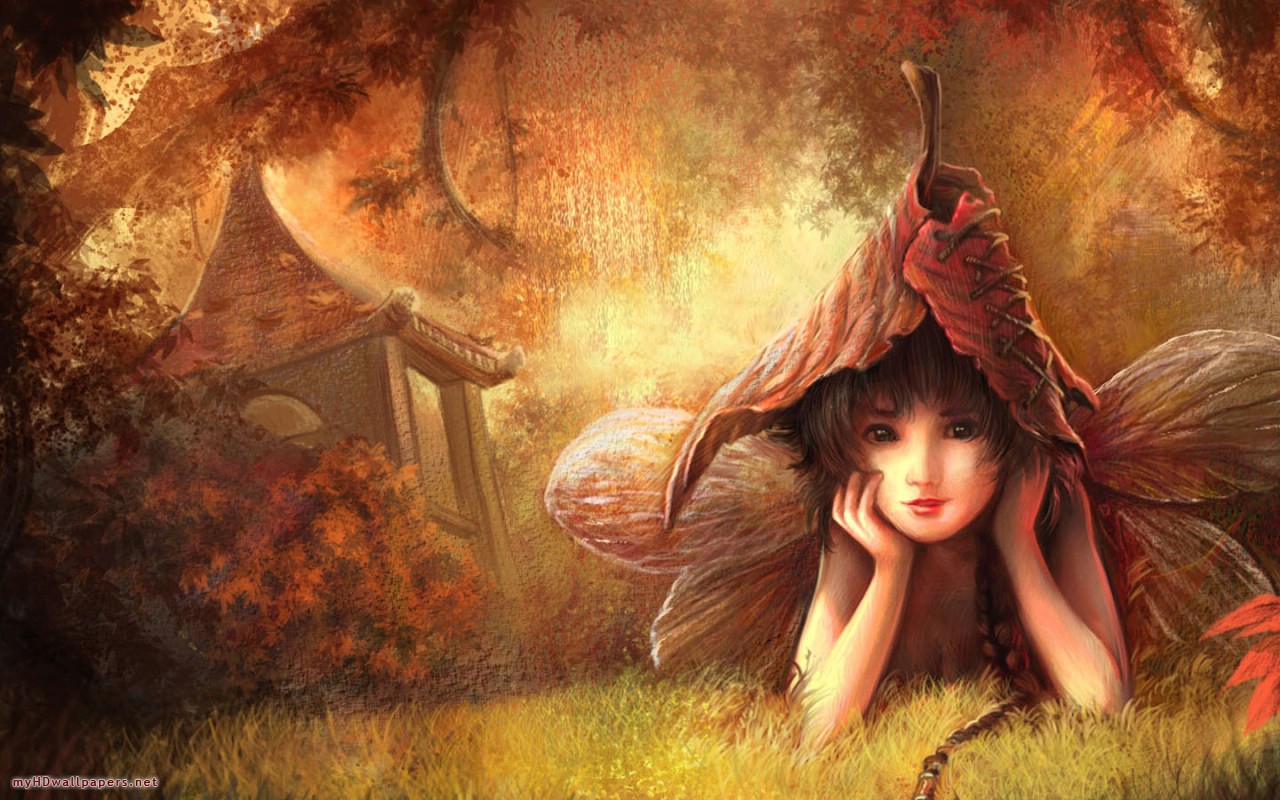 Autumn Little Fairy Desktop Wallpaper HD
