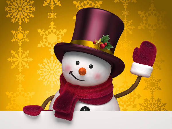Cute Gold Background with Snowman
