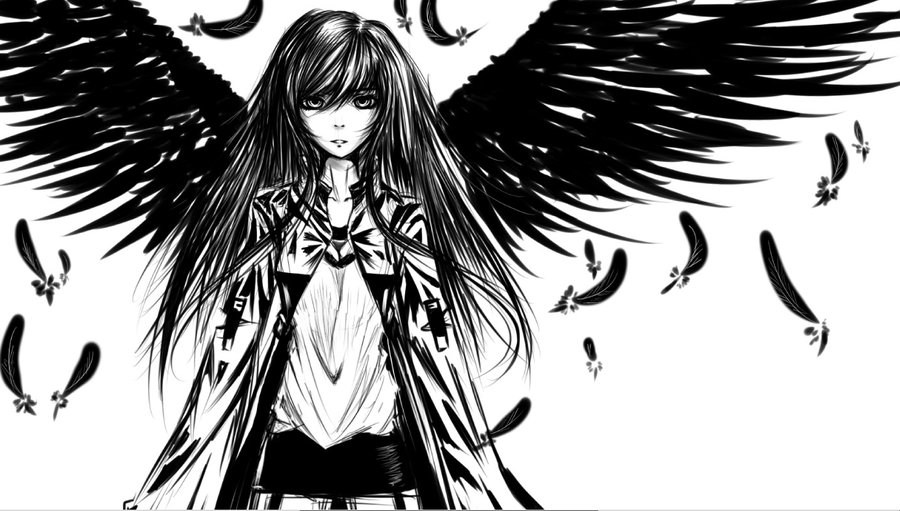 dark angel anime girl drawing