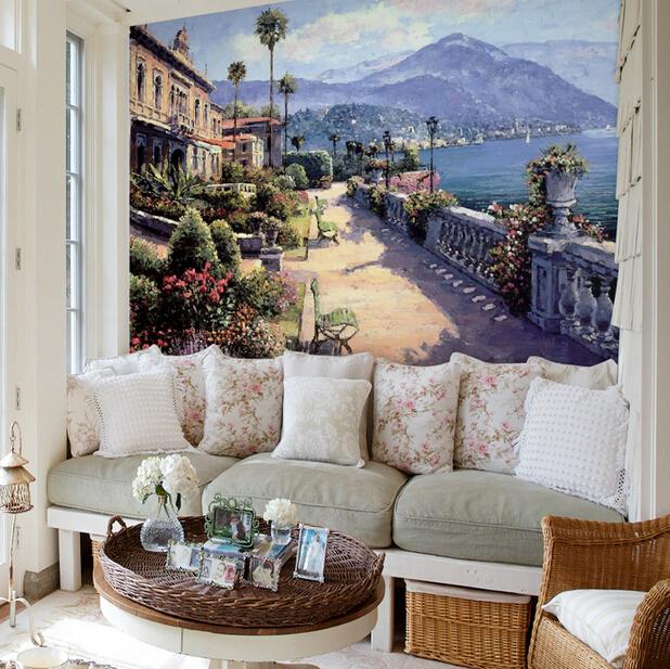 Wallpaper Sofa Bedroom Mediterranean Style Oil Painting