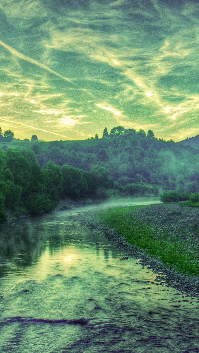 Sunset River Trees Landscape iPhone 5s Wallpaper