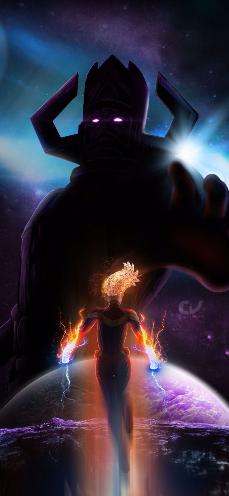 iPhone Hintergrundbild Galactus Gegen Captain Marvel
